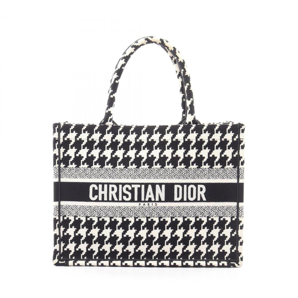 Christian Dior Dior Book Tote Medium Houndstooth Bag Handbag Canvas Women's W...